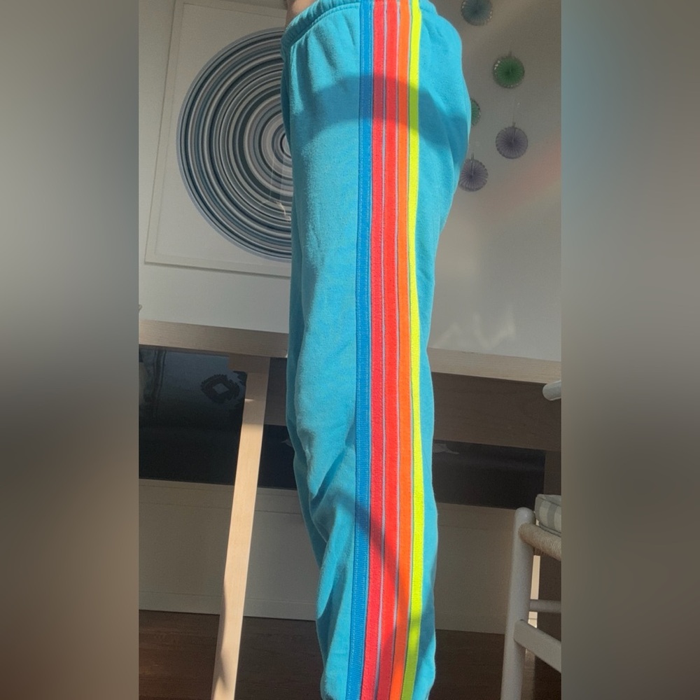 Aviator Nation 5 Stripe Sweatpants - Neon Blue//Neon Rainbow